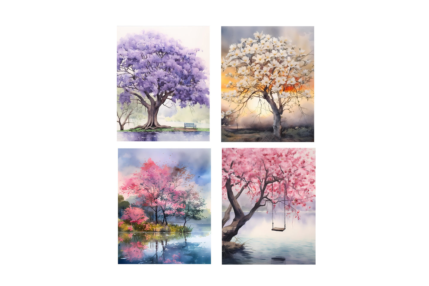 Set of 4  8x10 Beautiful Trees Wall Art Canvas Print, Contemporary Wall Art