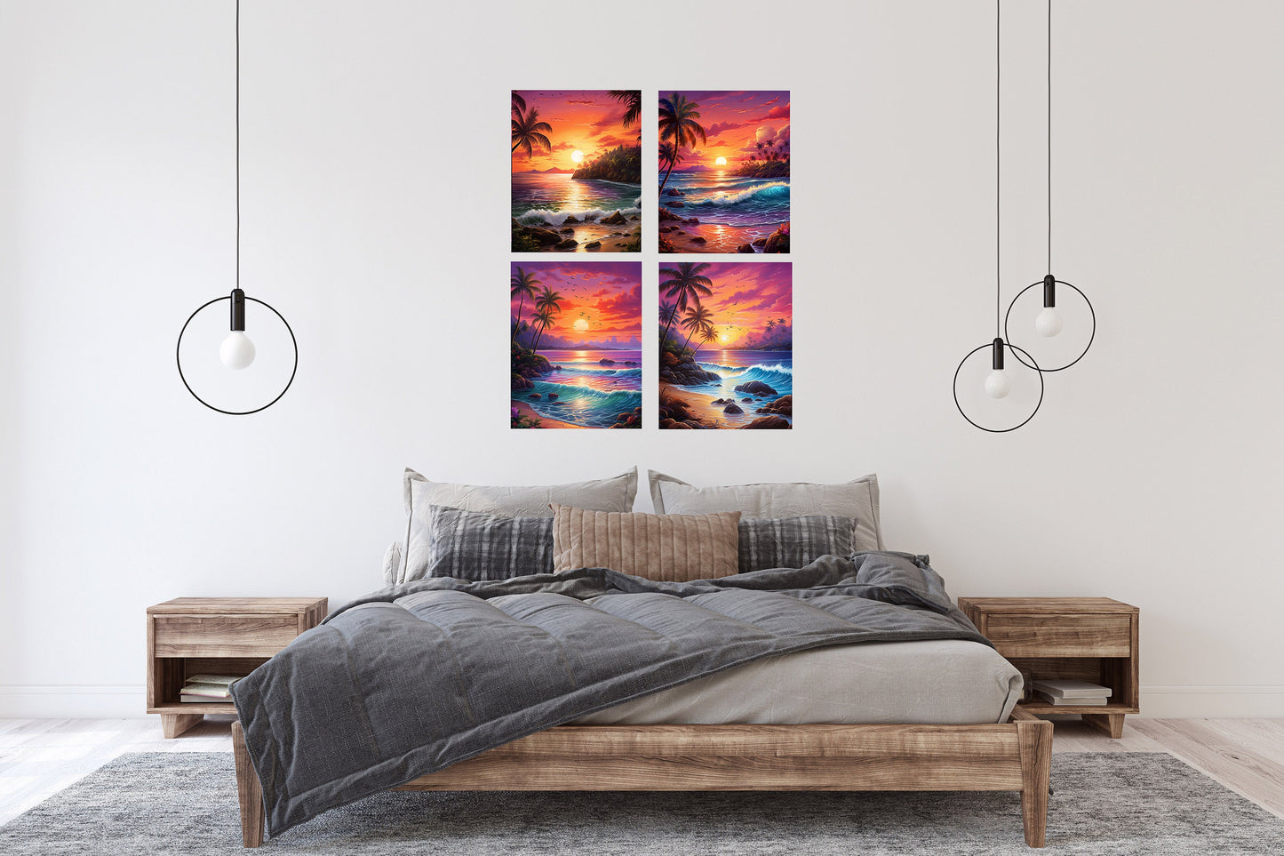 Set of 4  8x10 Sunset Beach Wall Art Canvas Print, Contemporary Wall Art