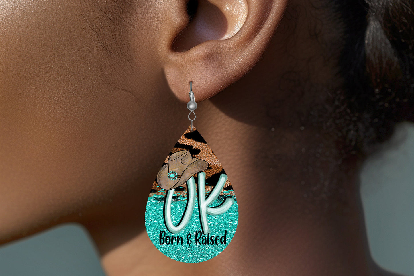 Oklahoma Born and Raised Earrings, Teardrop Dangle Printed Earrings Jewelry Handmade