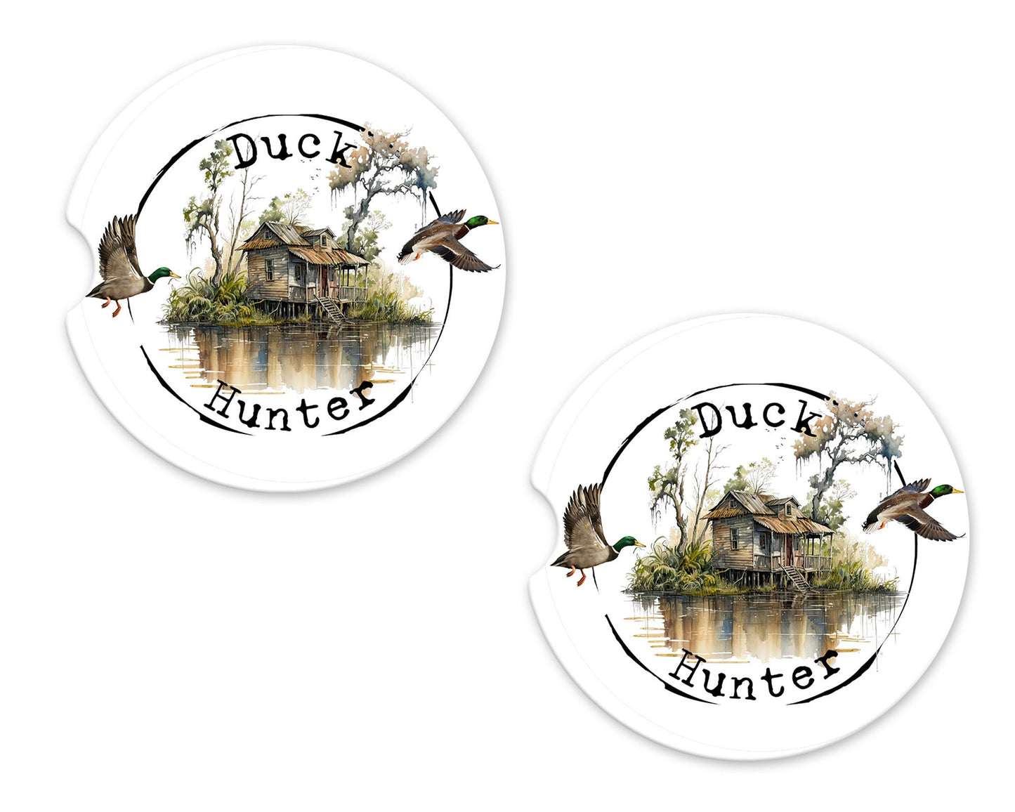 Set of 2 Duck Hunter Sandstone Car Coasters, Car Accessory