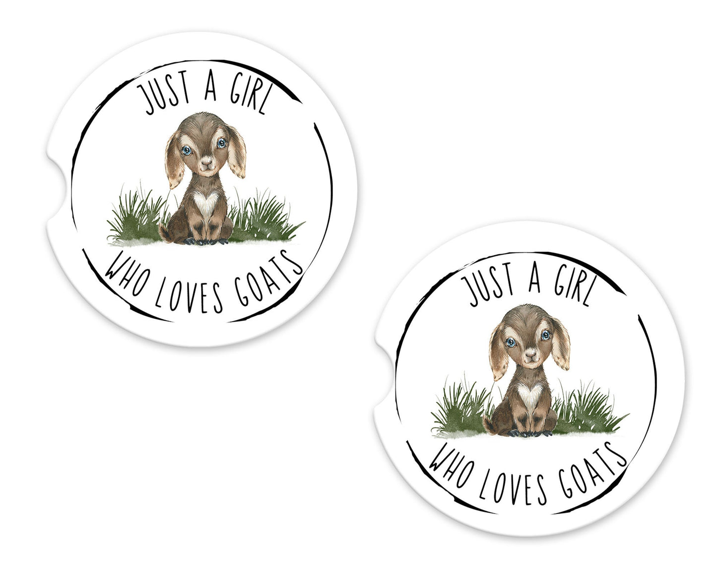 Set of 2 Just a Girl Who Loves Goats Sandstone Car Coasters, Car Accessory