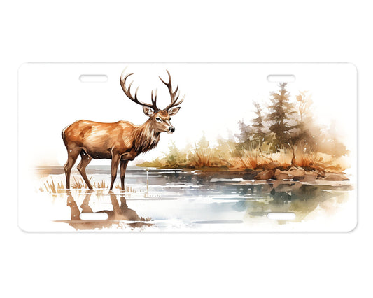 Vanity Front License Plate, Deer at River Aluminum License Plate Car Accessory Decorative Front Plate