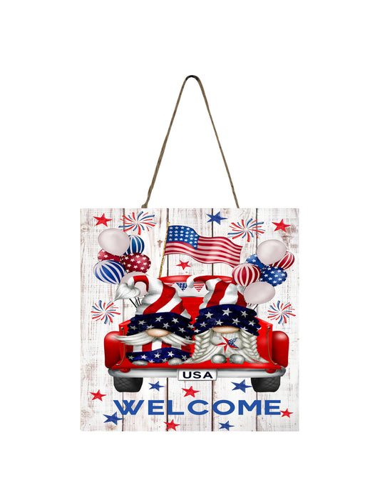 4th of July Gnome Welcome Printed Handmade Wood  Mini Sign