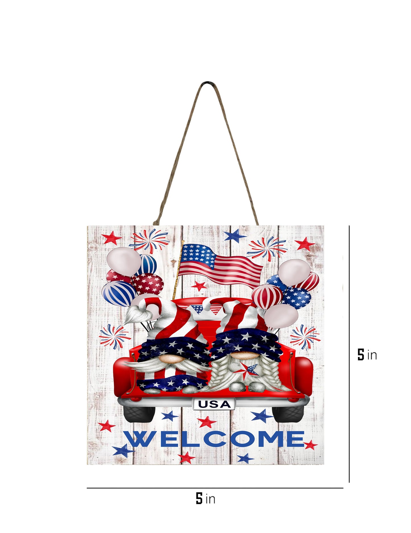 4th of July Gnome Welcome Printed Handmade Wood  Mini Sign