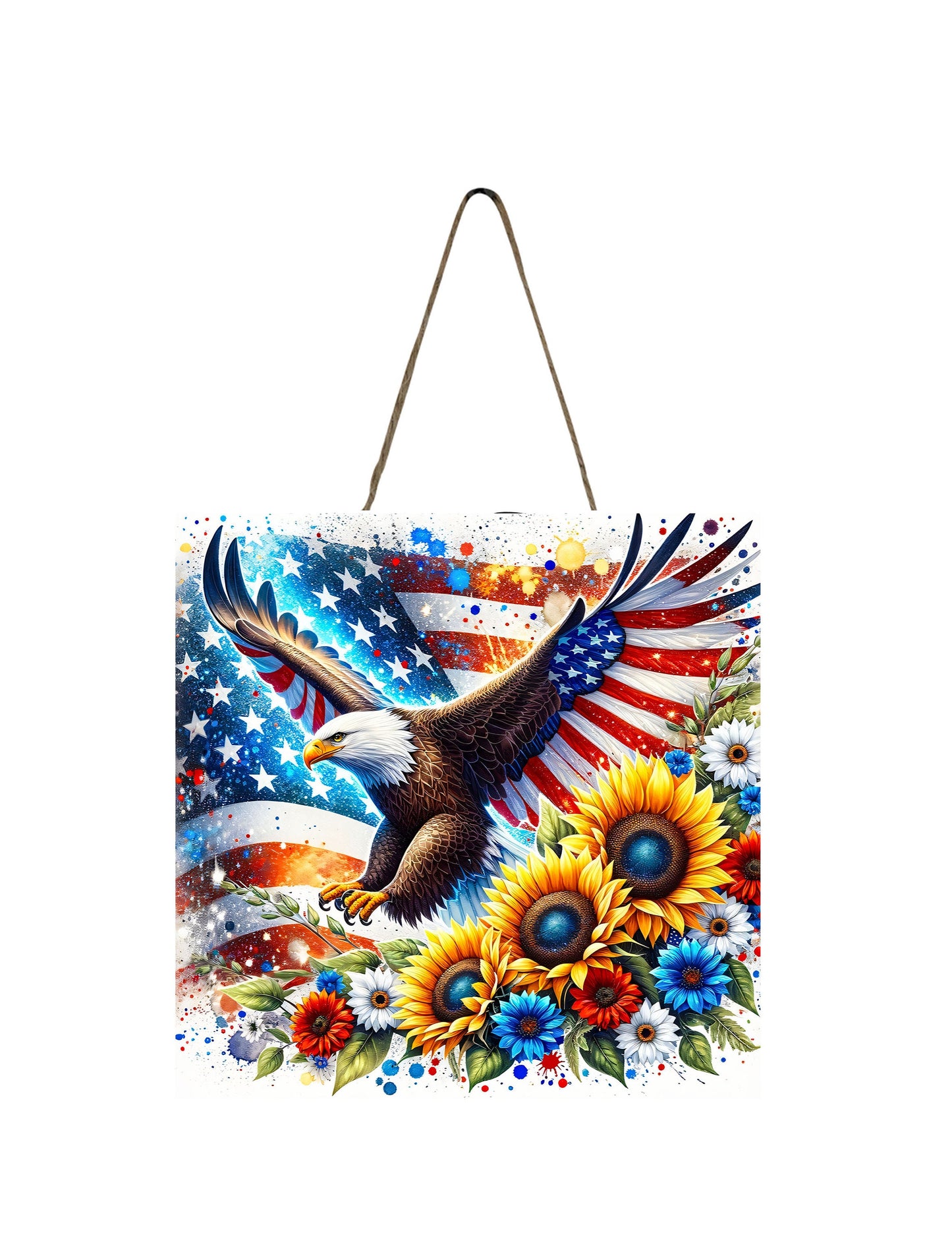 American Eagle Patriotic Hanging Wall Sign Wood Home Decor, Door Hanger, Wreath Sign