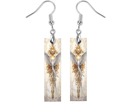 Rococo Dove Earrings, Bar Dangle Printed Earrings Jewelry Handmade