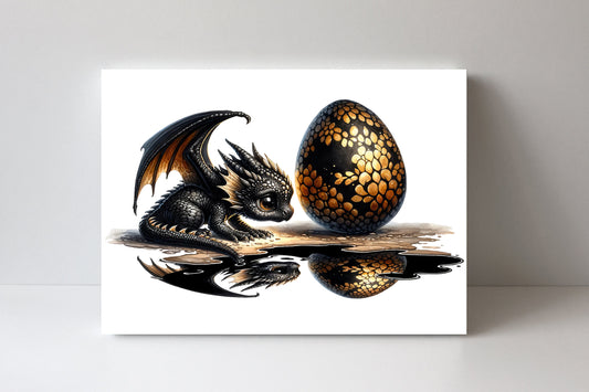 20x16 Black Dragon Reflection Wall Art Canvas Print