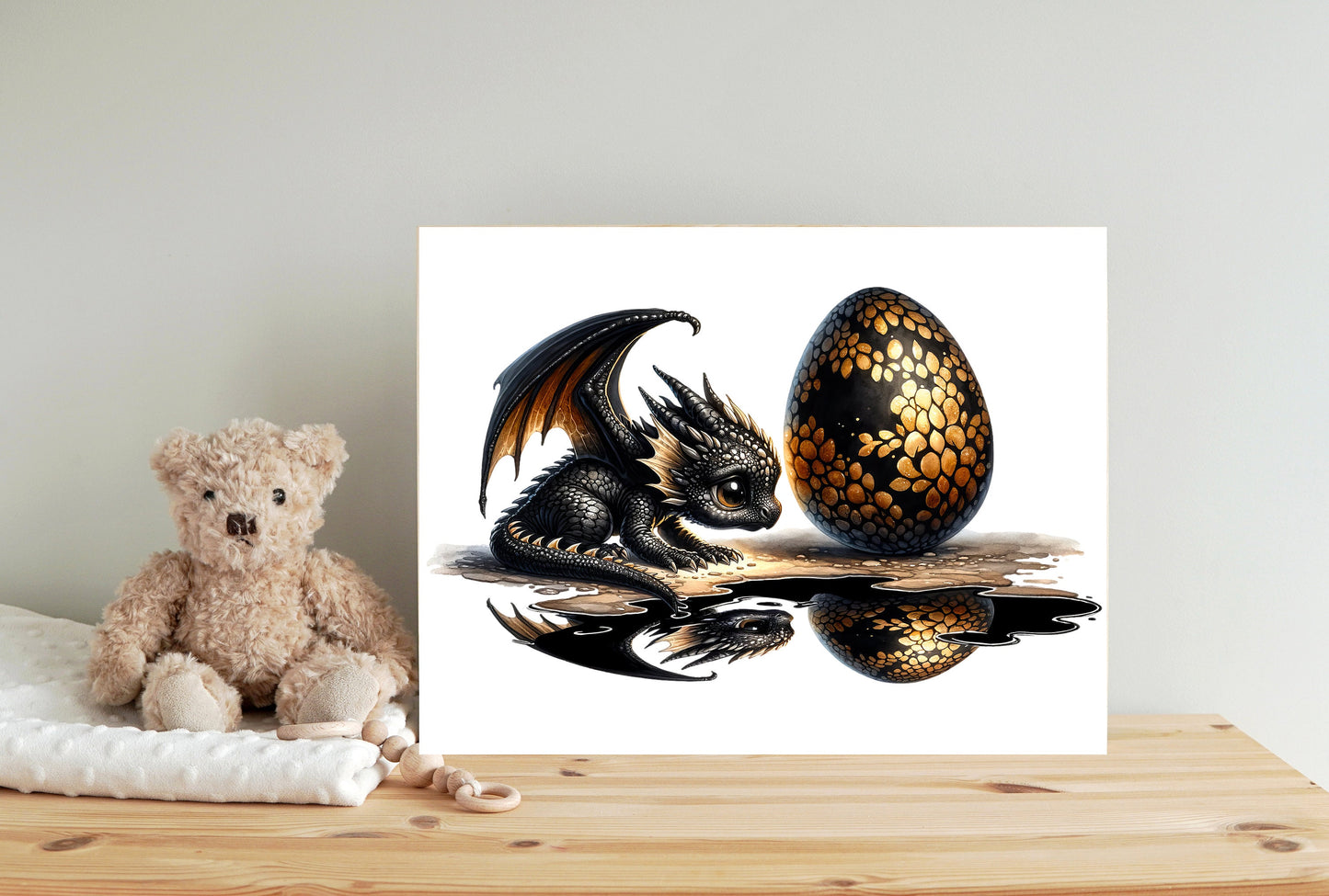 20x16 Black Dragon Reflection Wall Art Canvas Print