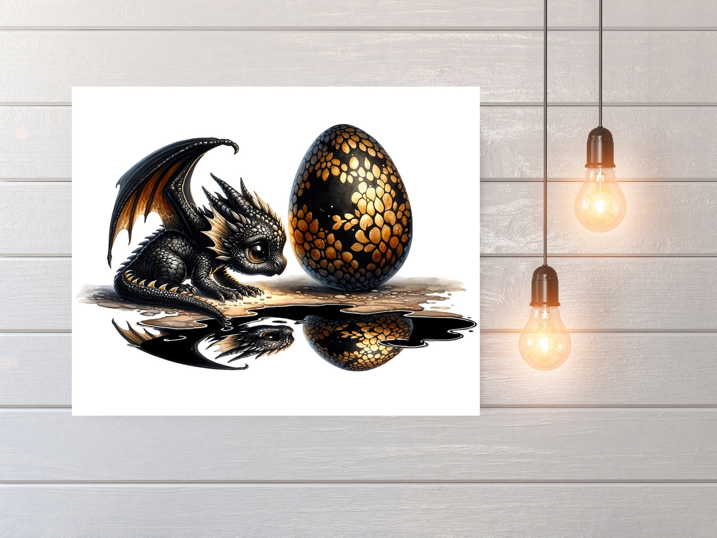 20x16 Black Dragon Reflection Wall Art Canvas Print