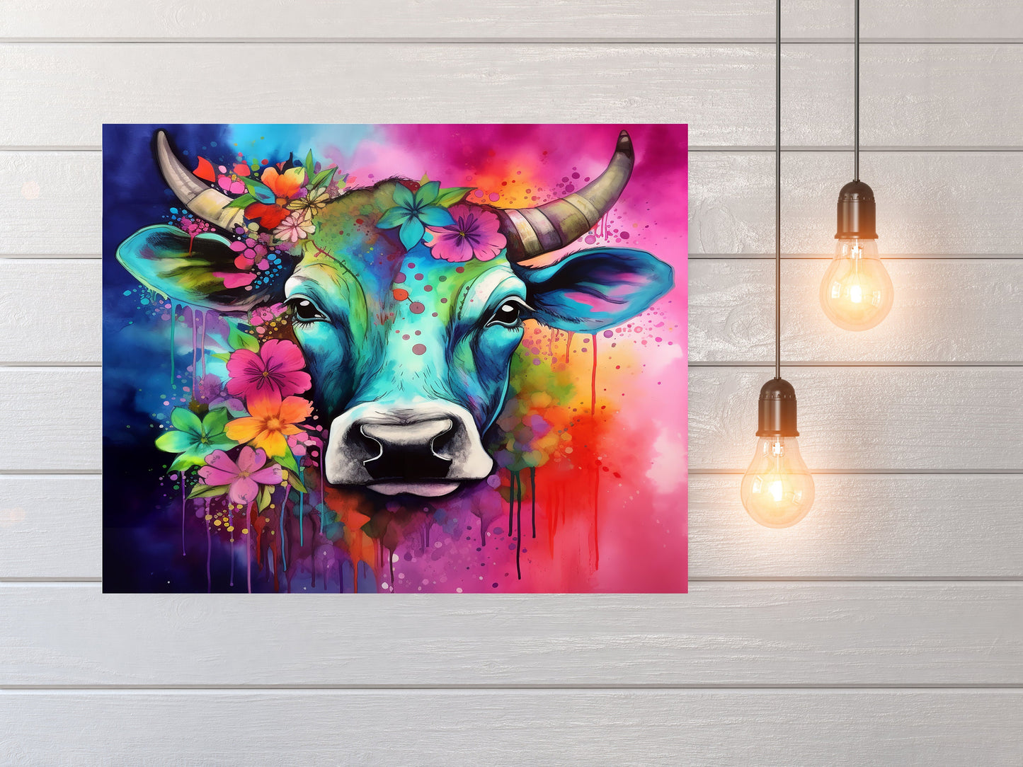 20x16 Blue Cow Wall Art Canvas Print