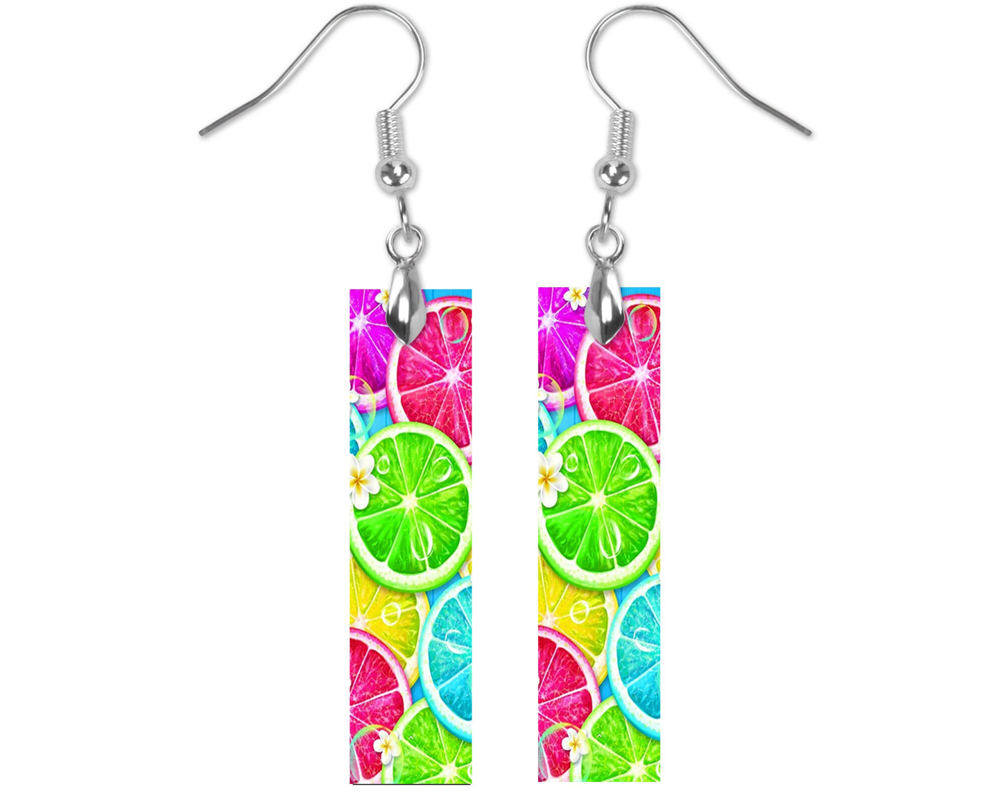 Neon Citrus Printed Wood Dangle Earrings Hypoallergenic Jewelry Handmade