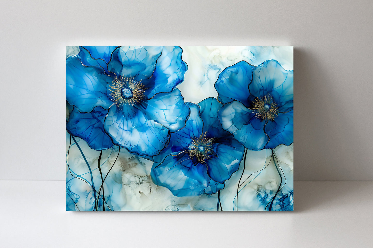 20x16 Blue Maribell Floral Wall Art Canvas Print