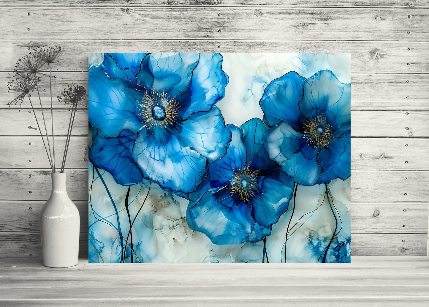 20x16 Blue Maribell Floral Wall Art Canvas Print