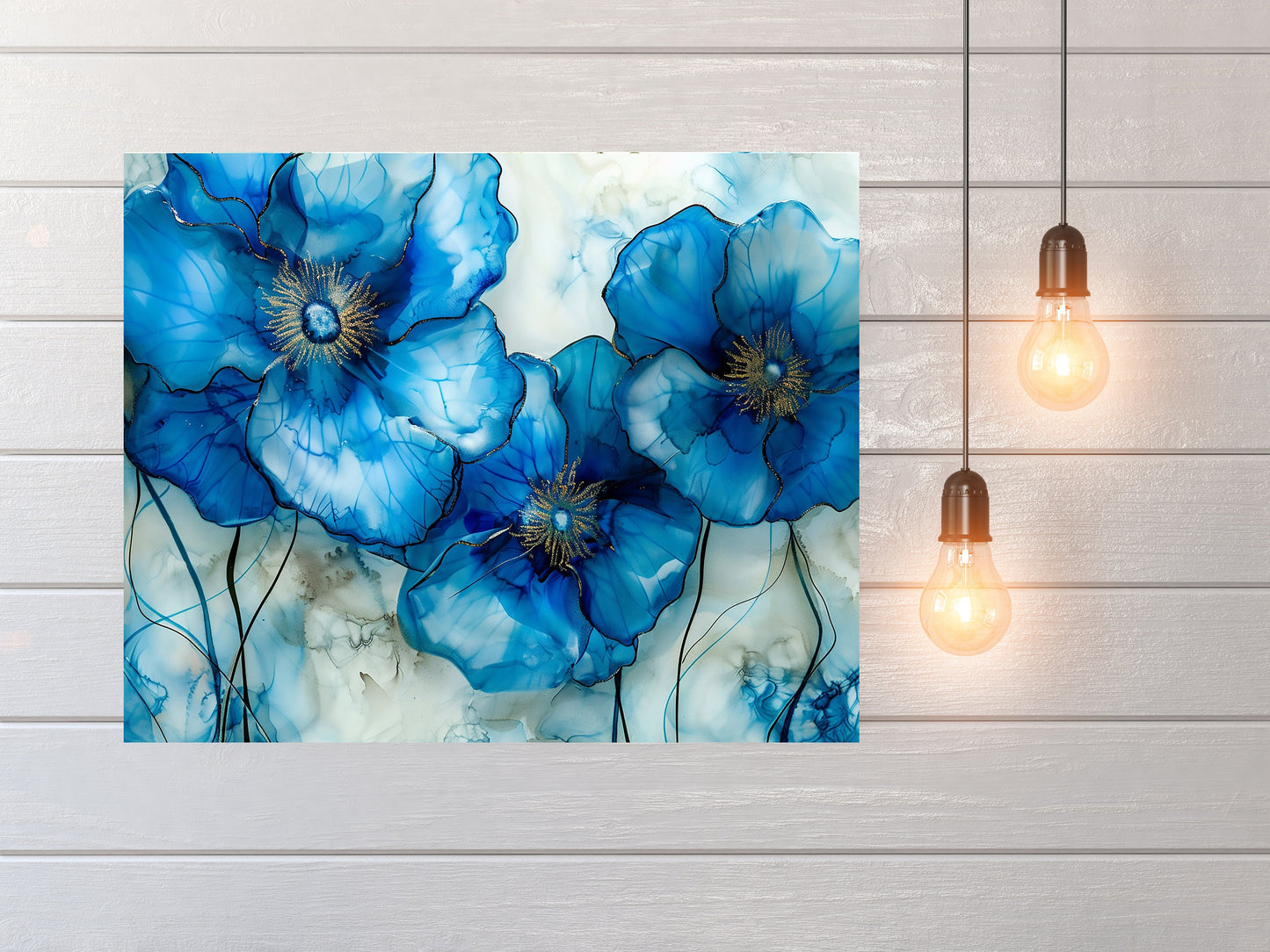 20x16 Blue Maribell Floral Wall Art Canvas Print