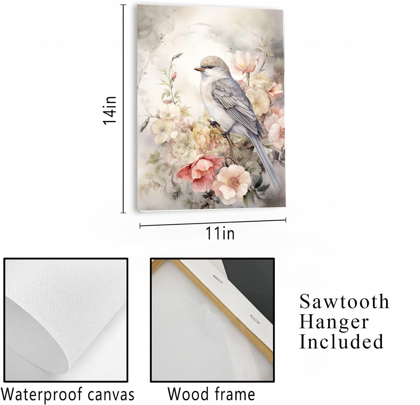 11x14 Bird on White Wall Art Canvas Print