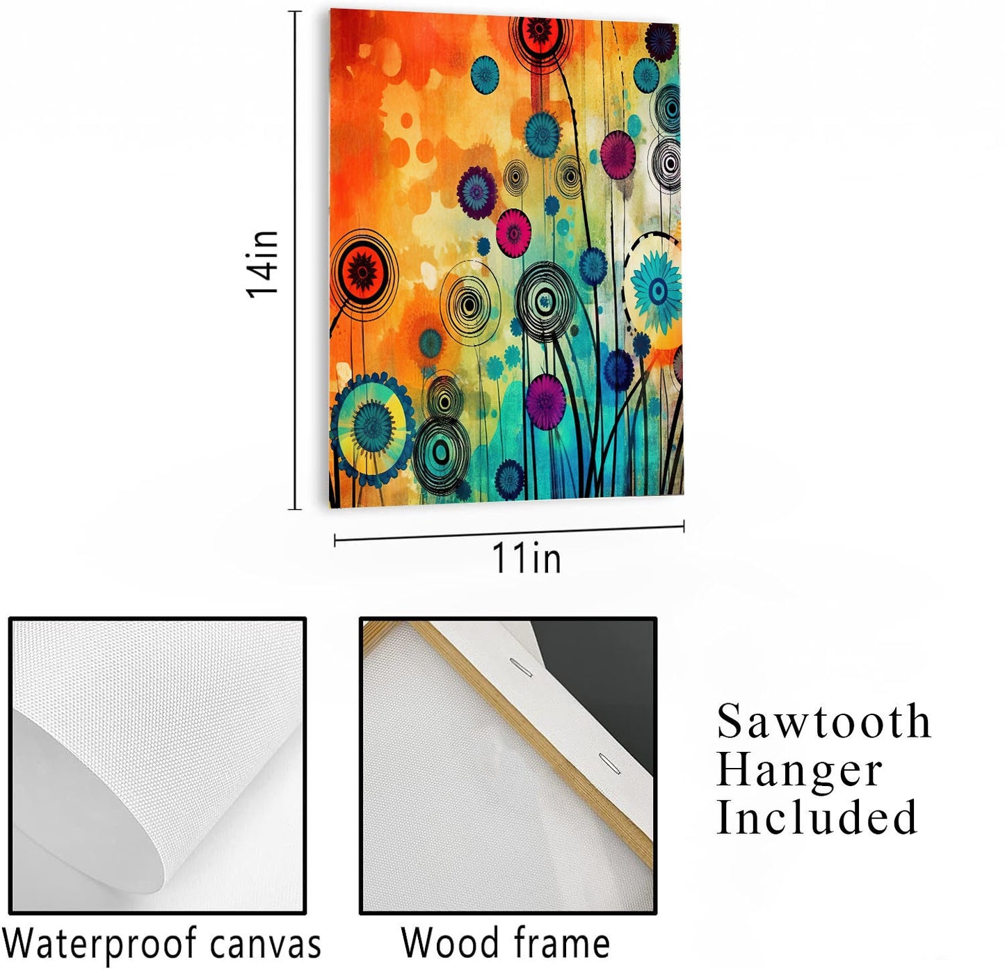 11x14 Bright Abstract Floral Wall Art Canvas Print