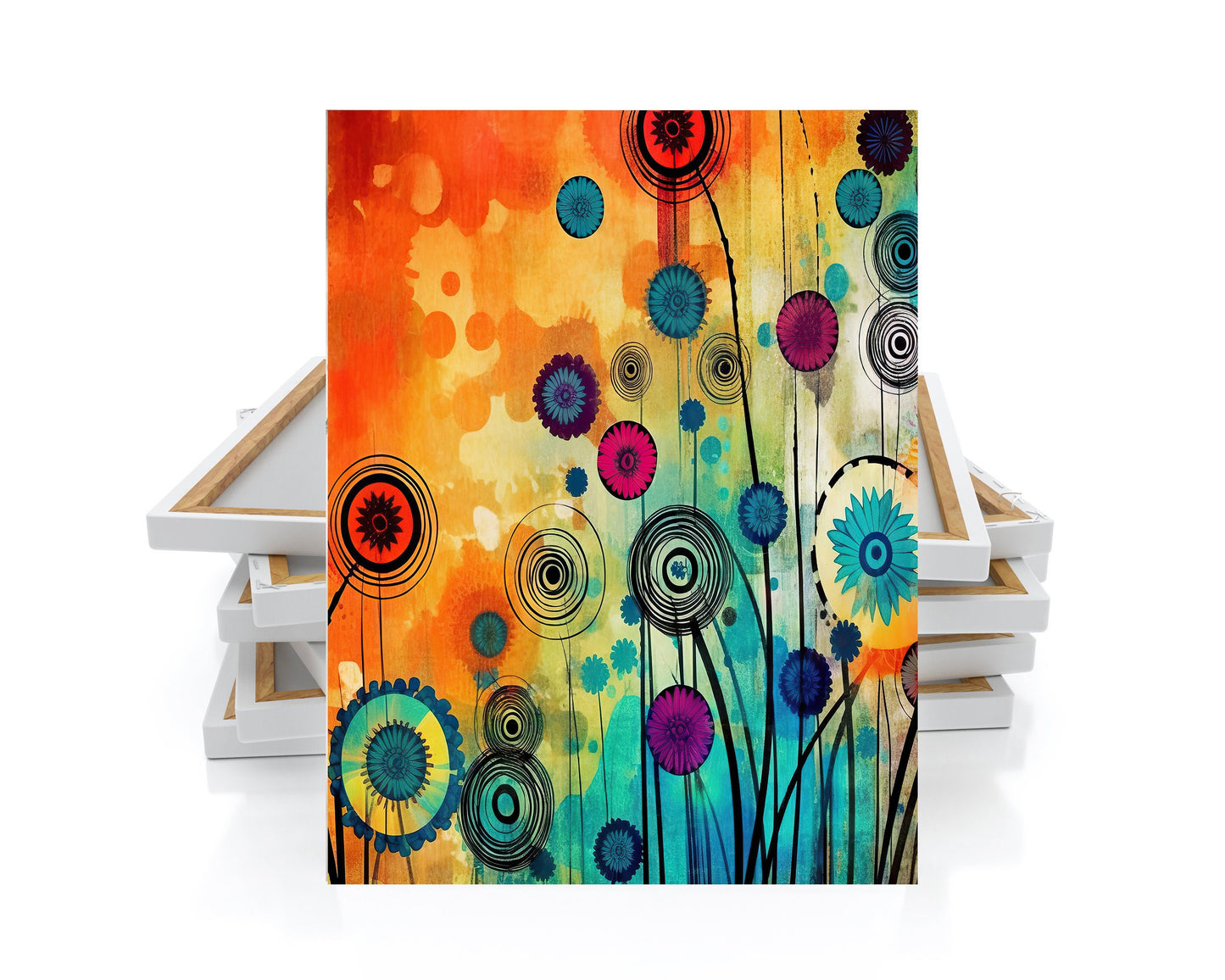 11x14 Bright Abstract Floral Wall Art Canvas Print