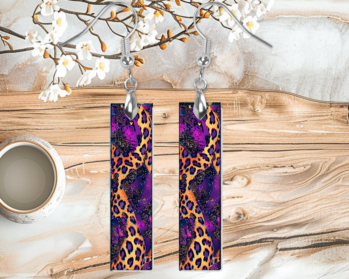 New Release Purple and Leopard Print Printed Wood Dangle Earrings Hypoallergenic Jewelry Handmade