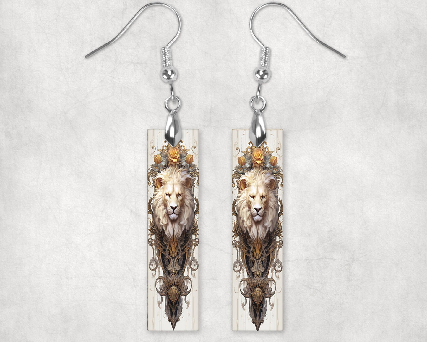 New Release Rococo Lion Printed Wood Dangle Earrings Hypoallergenic Jewelry Handmade