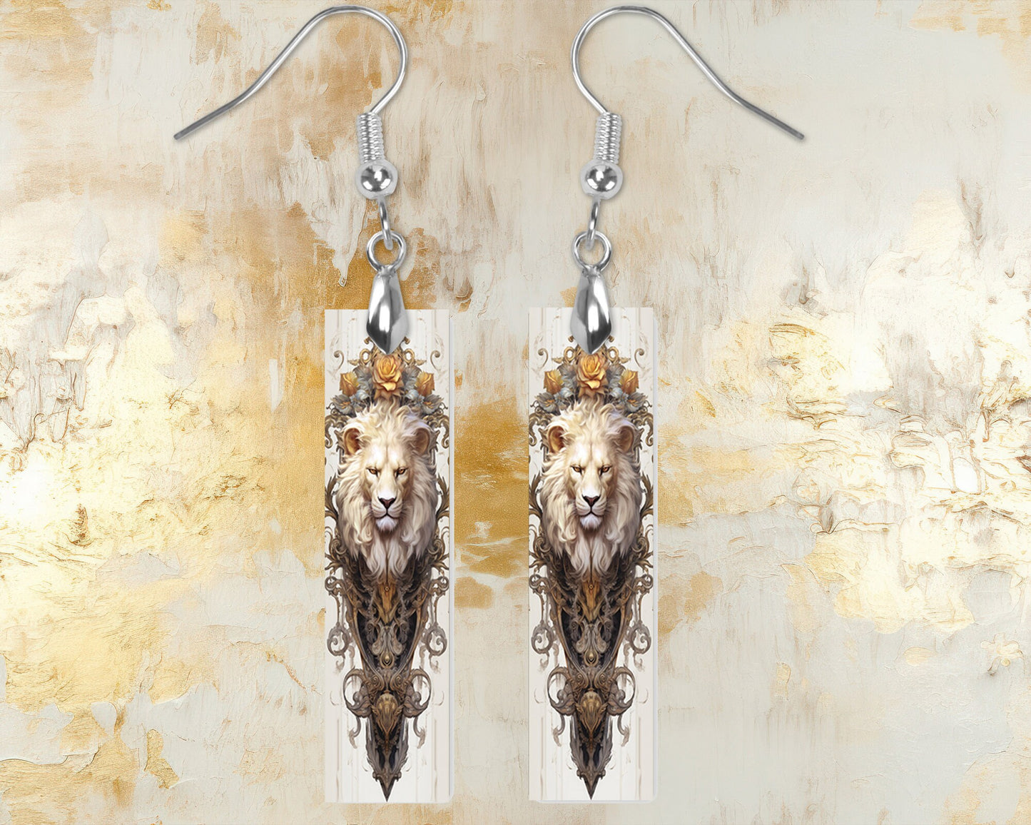 New Release Rococo Lion Printed Wood Dangle Earrings Hypoallergenic Jewelry Handmade