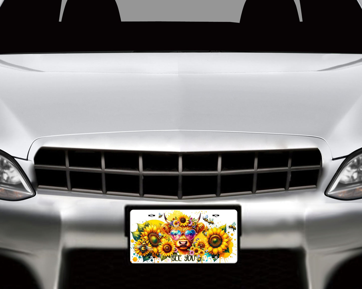 Vanity Front License Plate, Bee You Highland Cow Aluminum Vanity License Plate Car Accessory Decorative Front Plate