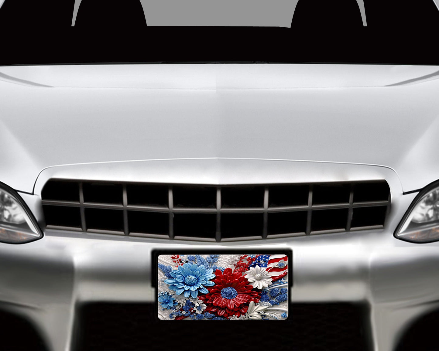 Patriotic Flowers Vanity Decorative Front License Plate Cute Car License Plate Aluminum Metal Plate