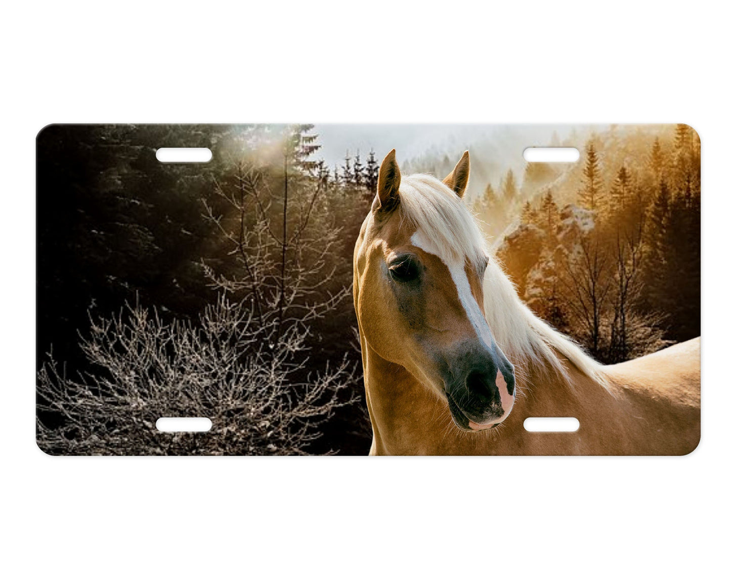 Winter Forest Horse Vanity Decorative Front License Plate Cute Car License Plate Aluminum Metal Plate