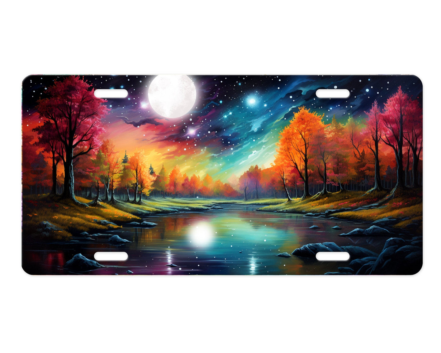 Full Moon Northern Lights Vanity Decorative Front License Plate Cute Car License Plate Aluminum Metal Plate