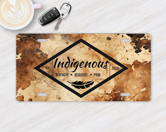 Indigenous on Cowhide Vanity Decorative Front License Plate Cute Car License Plate Aluminum Metal Plate