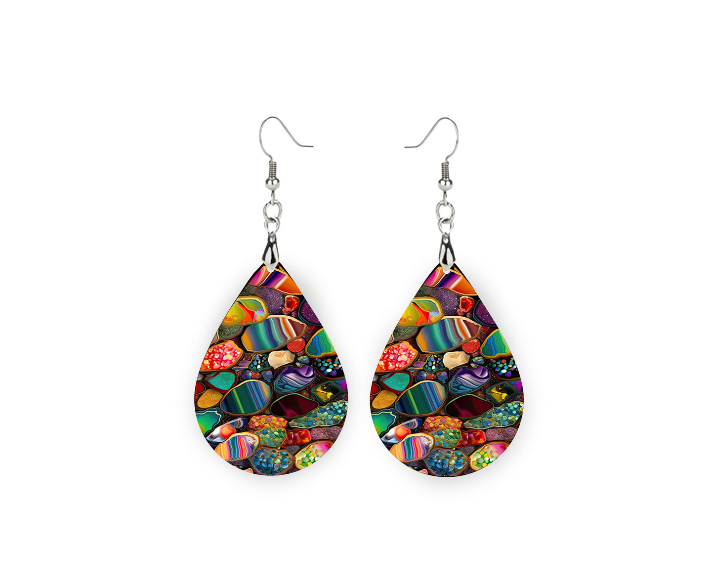 Agate Stone Print Earrings, Teardrop Dangle Printed Earrings Jewelry Handmade