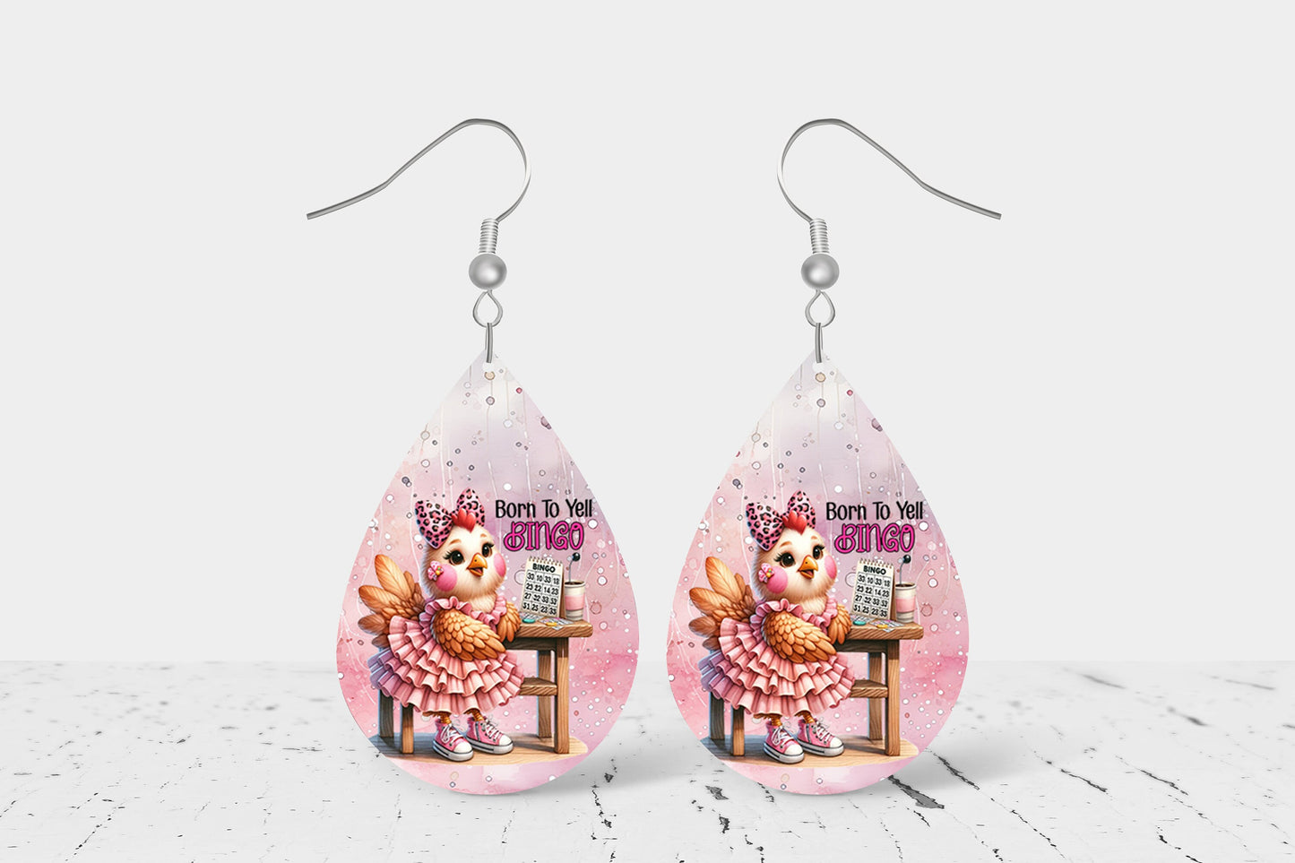 New Release Born to Yell Bingo Print Earrings Tear Drop Wood Dangle Earrings Hypoallergenic Jewelry