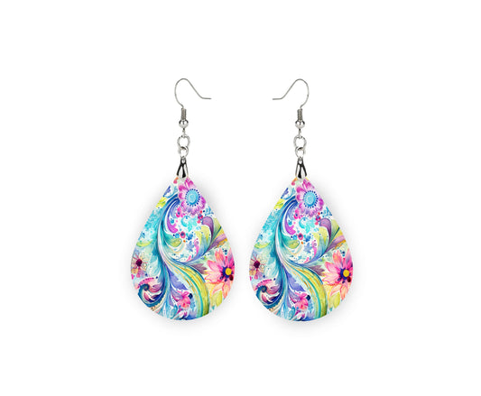 Elaina Paisley Print Earrings Tear Drop Wood Dangle Earrings Hypoallergenic Jewelry