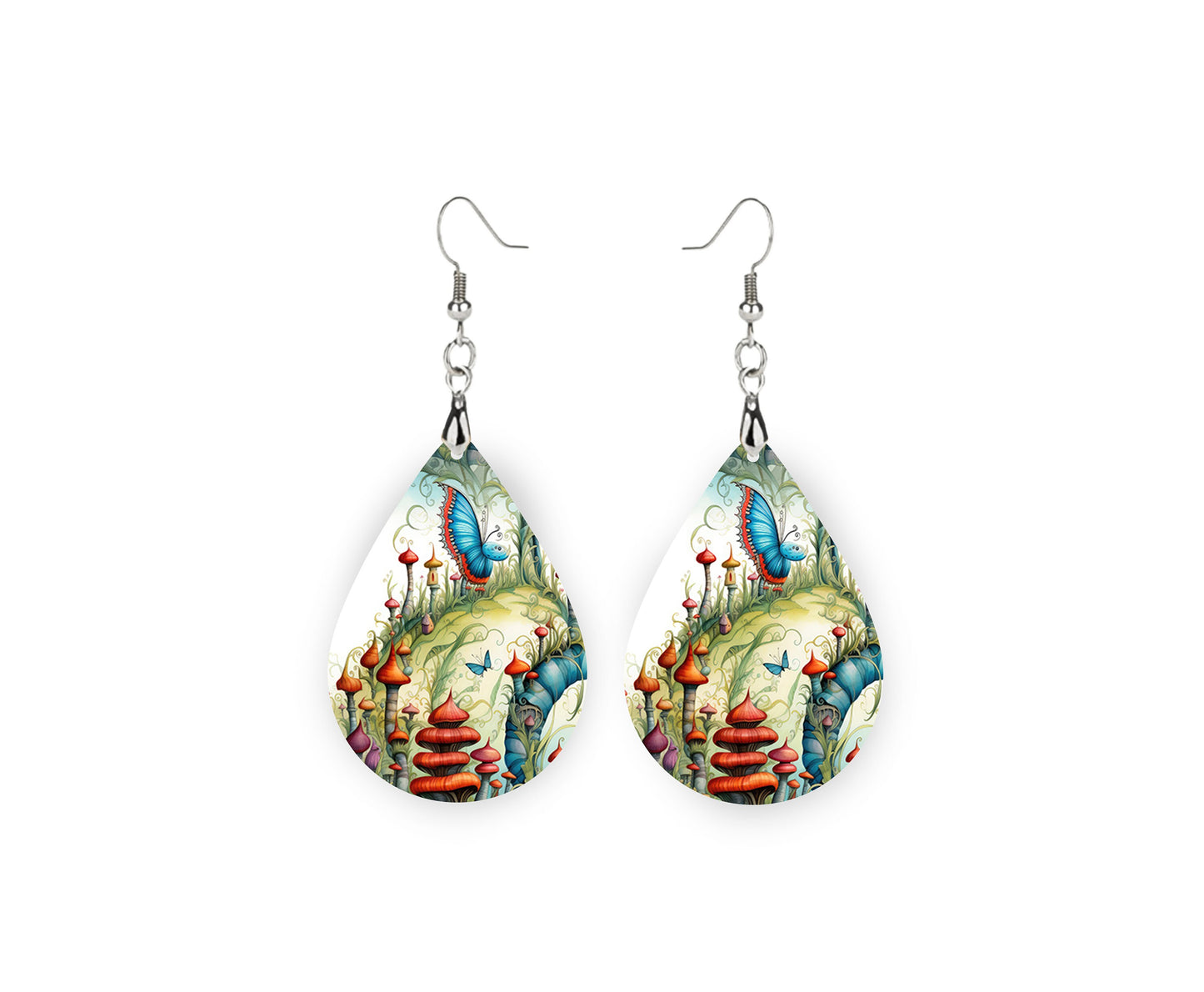 Fantasy Land Print Earrings Tear Drop Wood Dangle Earrings Hypoallergenic Jewelry