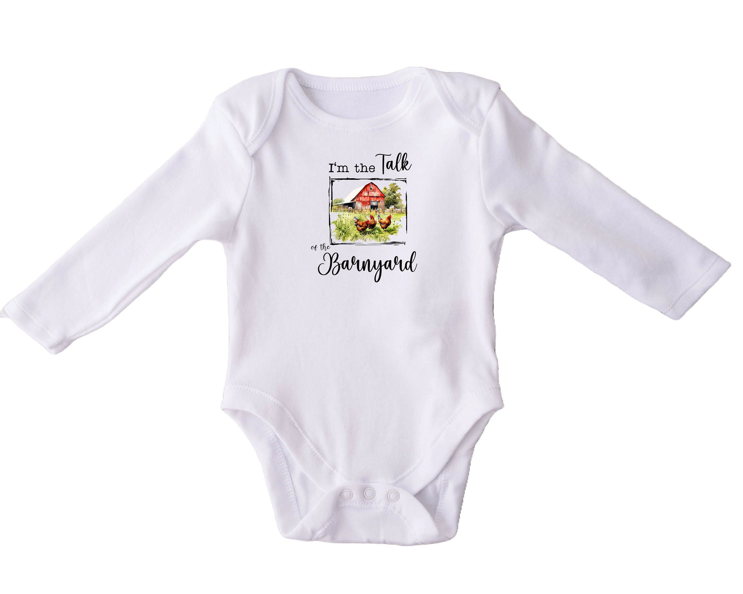 Baby Bodysuit, Talk of the Barnyard One Piece Baby Suit, Baby Gift, Long / Short Sleeve, 0-18 Months size