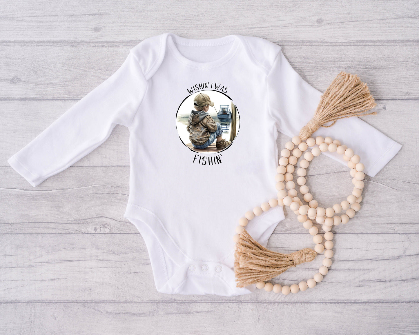 Baby Bodysuit, Wishin' I was Fishin' One Piece Baby Suit, Baby Gift, Long / Short Sleeve, 0-18 Months size