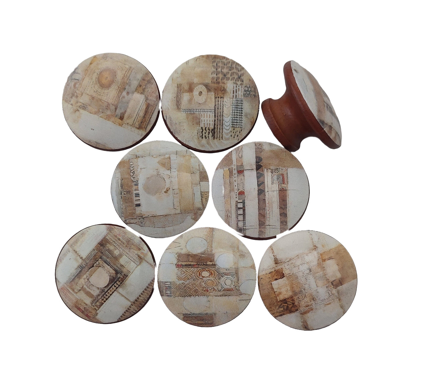 African Collage Cabinet and Drawer Knobs, Set of 8 Drawer Knobs and Pulls, Kitchen Cabinet Knobs