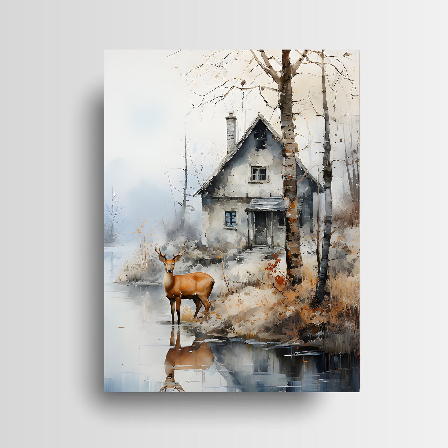 16x20 Deer at River Wall Art Canvas Print