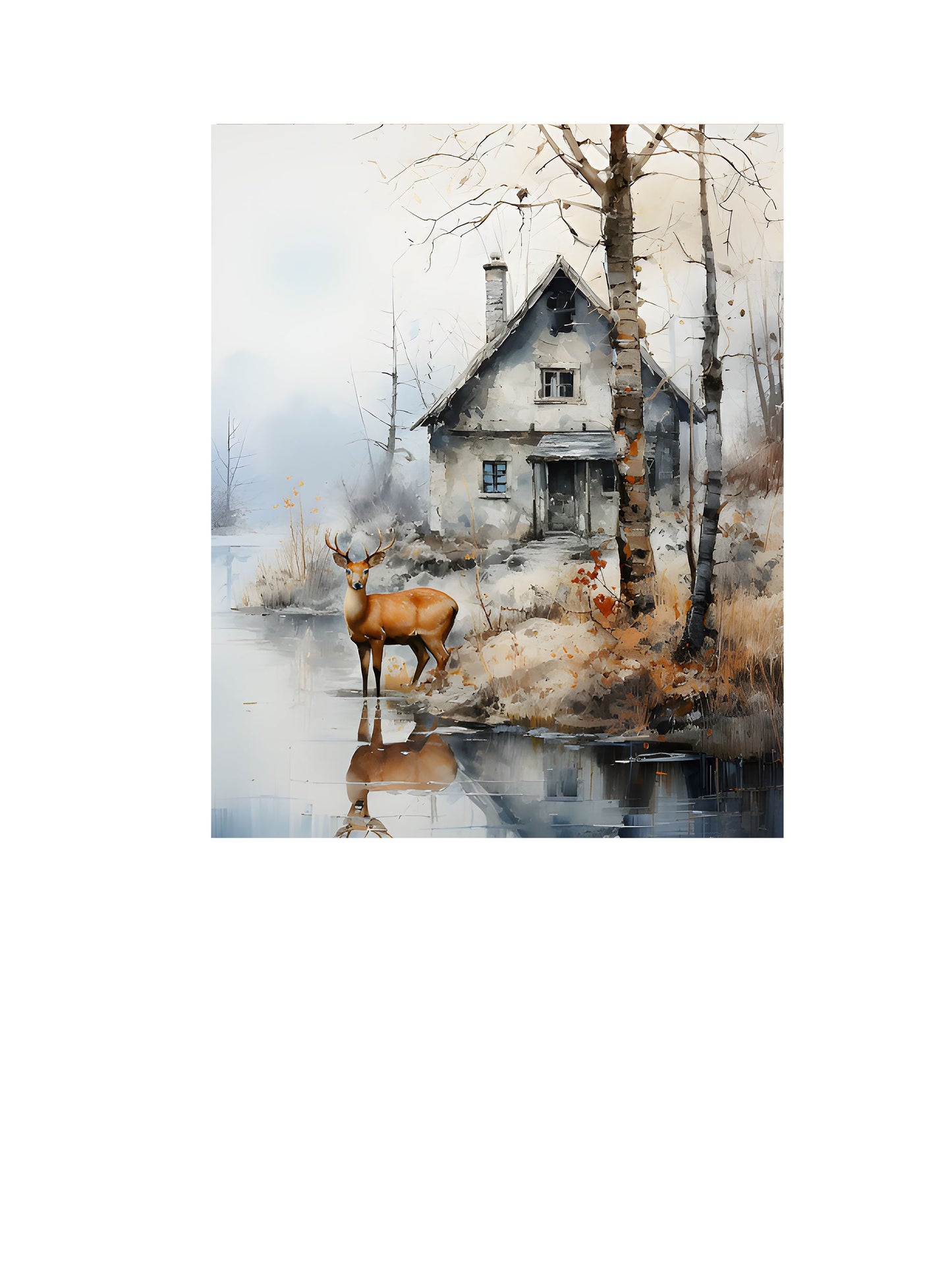 16x20 Deer at River Wall Art Canvas Print