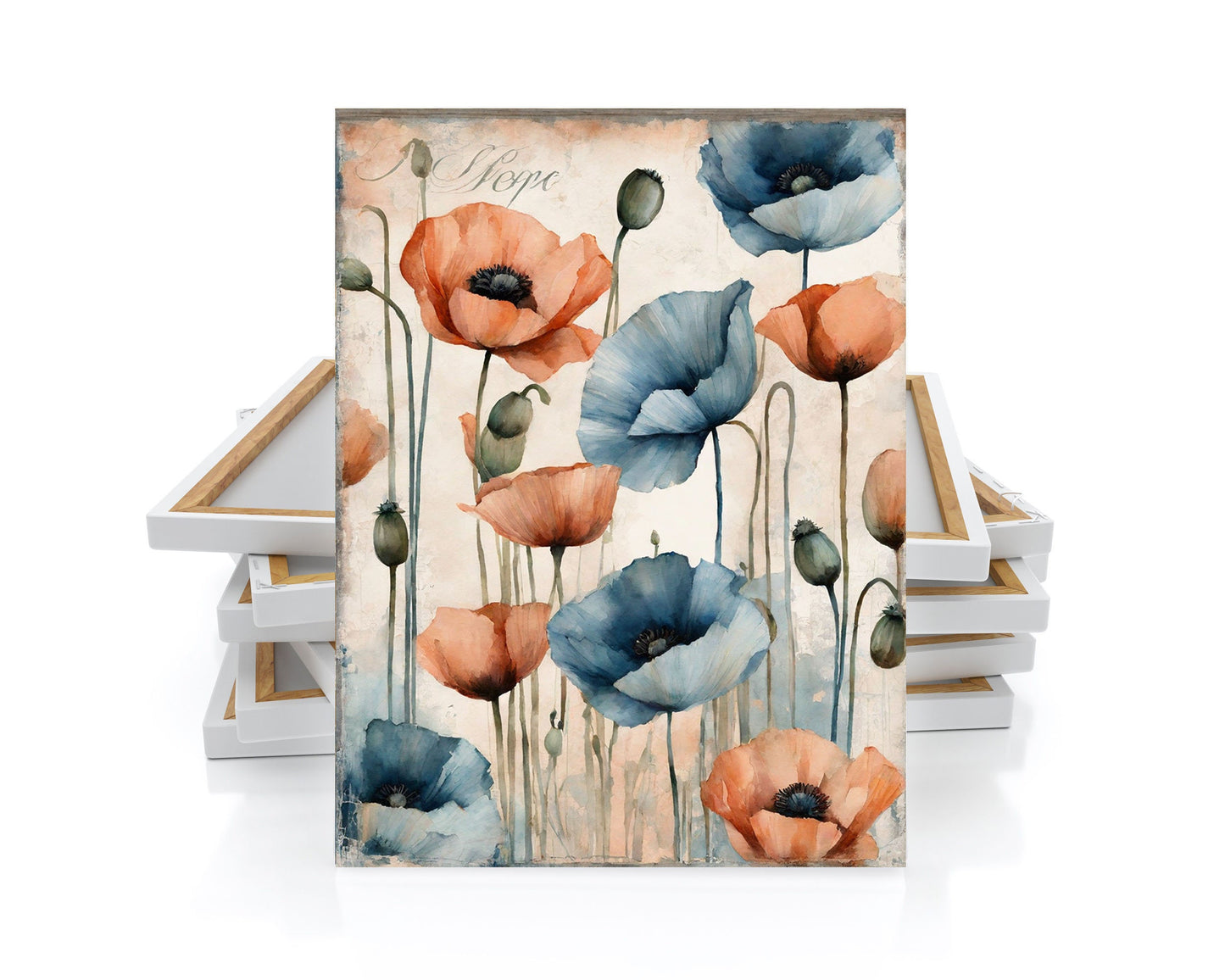 16x20 Peach and Blue Floral Wall Art Canvas Print