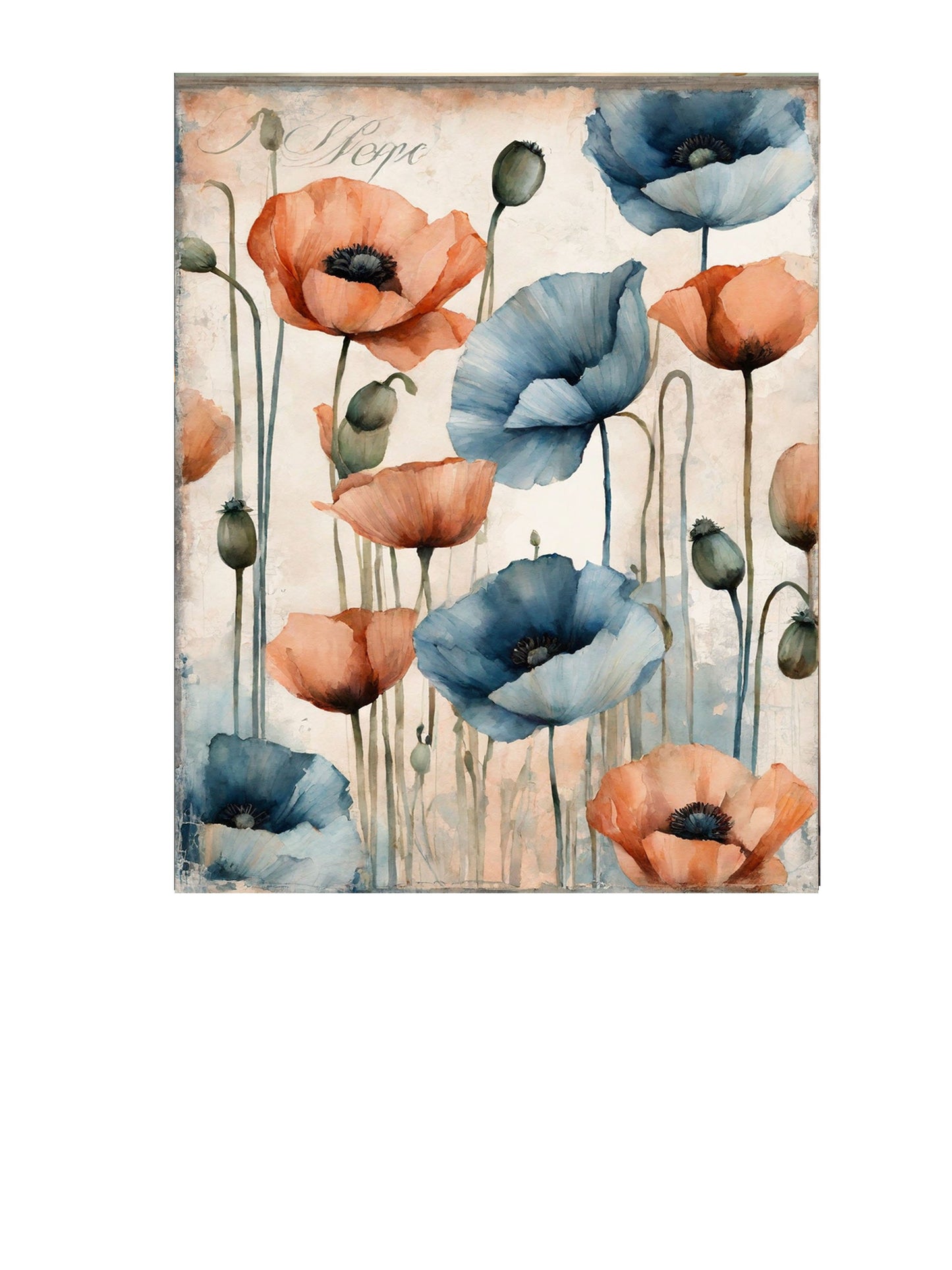 16x20 Peach and Blue Floral Wall Art Canvas Print