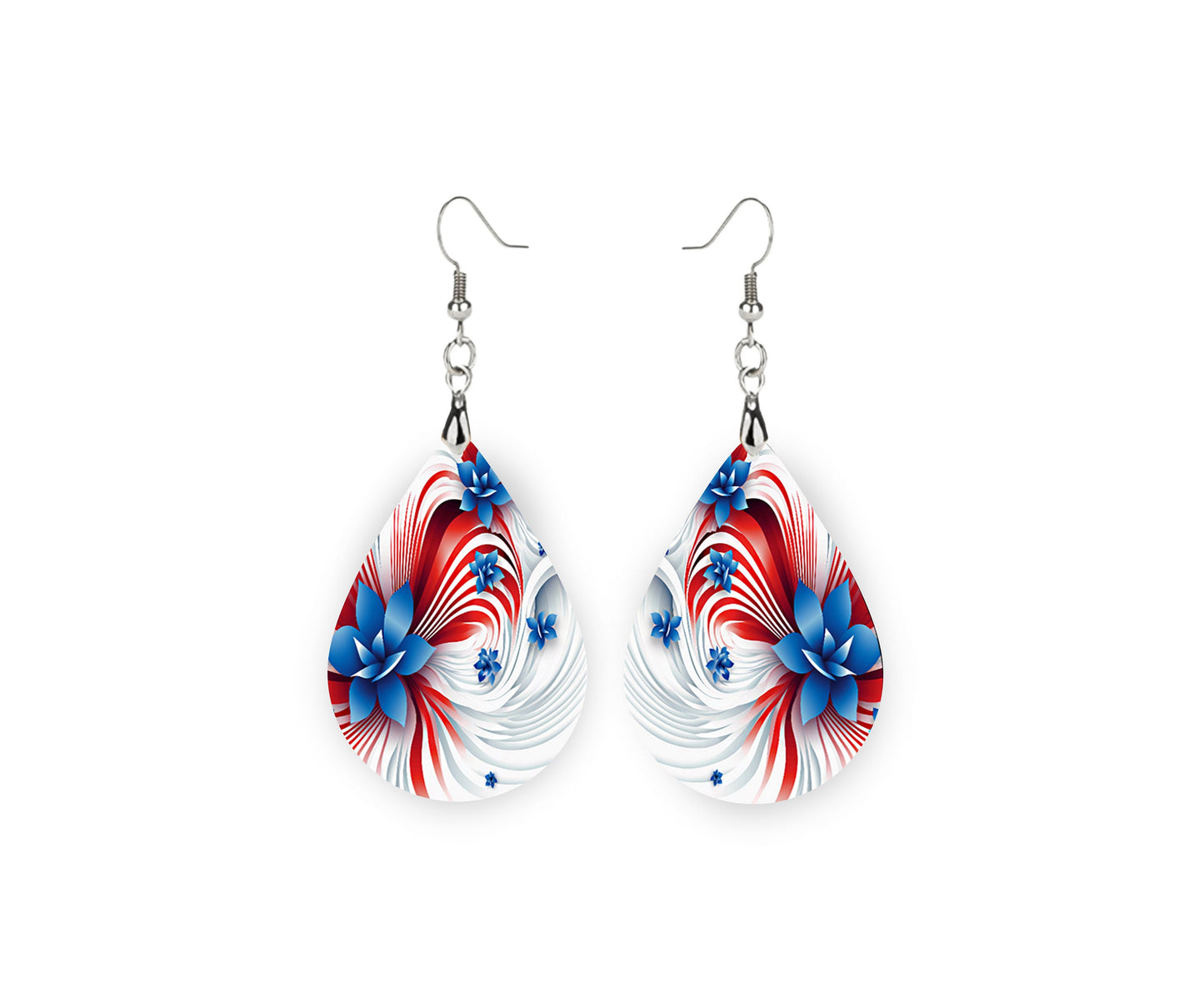 Patriotic Swirl Earrings, Teardrop Dangle Printed Earrings Jewelry Handmade