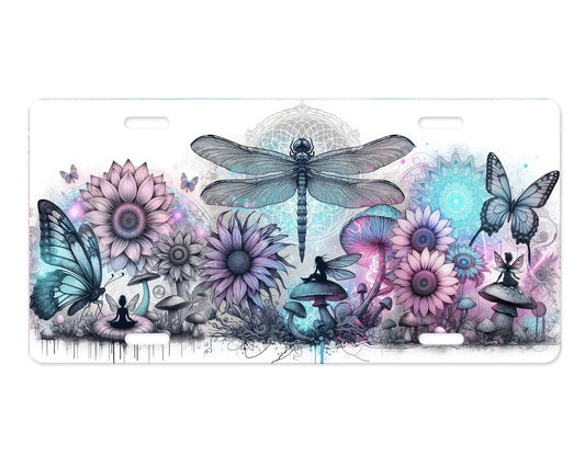 Vanity Front License Plate, Dragonfly and Fairies Aluminum License Plate Car Accessory Decorative Front Plate