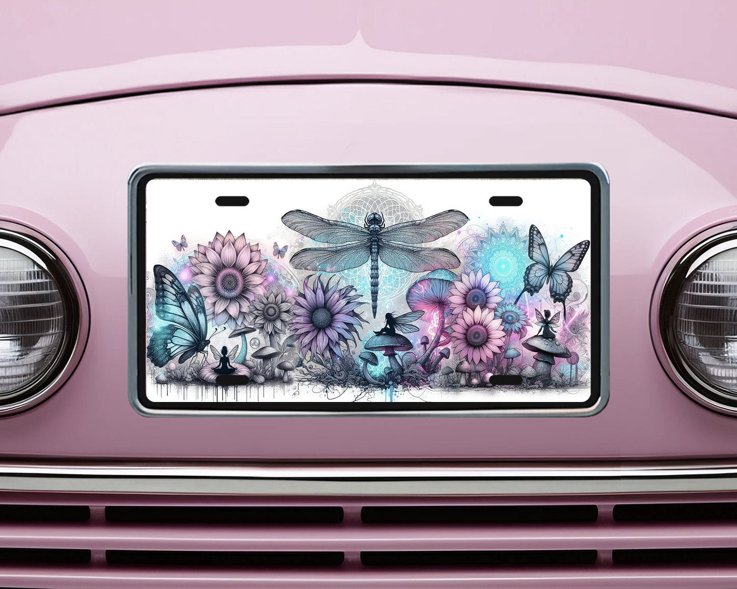 Vanity Front License Plate, Dragonfly and Fairies Aluminum License Plate Car Accessory Decorative Front Plate