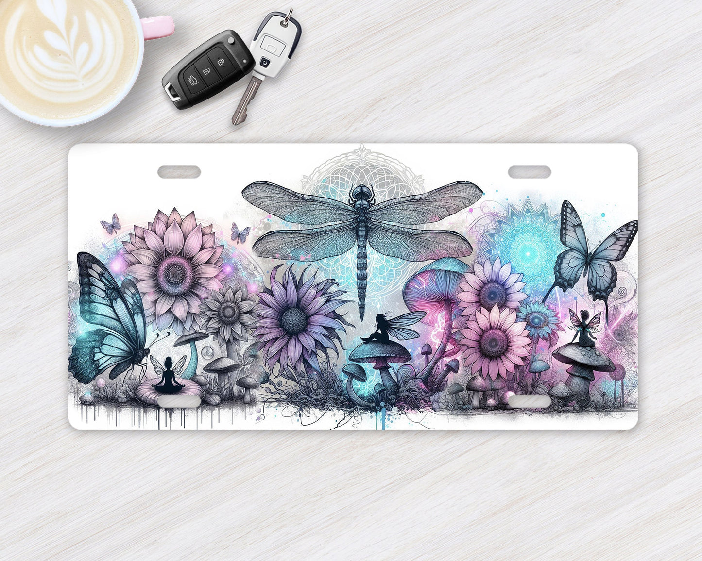 Vanity Front License Plate, Dragonfly and Fairies Aluminum License Plate Car Accessory Decorative Front Plate