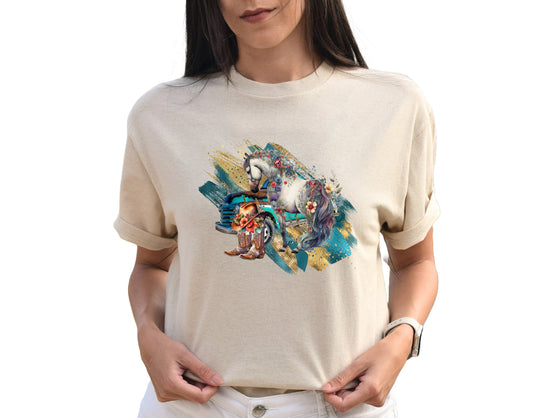 Floral Horse and Boots T Shirt, Tshirt, Graphic T's  100% Cotton Tee