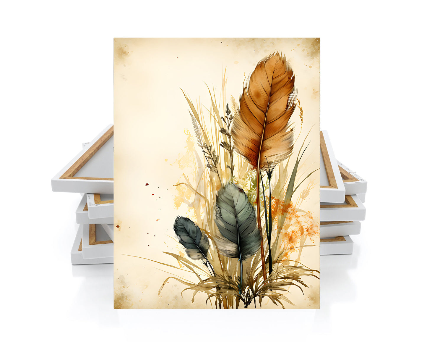 11x14 Brown and Blue Feathers Wall Art Canvas Print