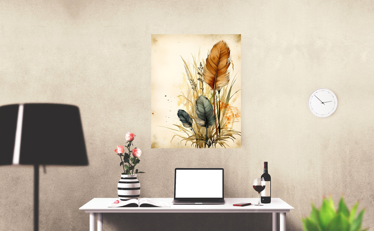 11x14 Brown and Blue Feathers Wall Art Canvas Print