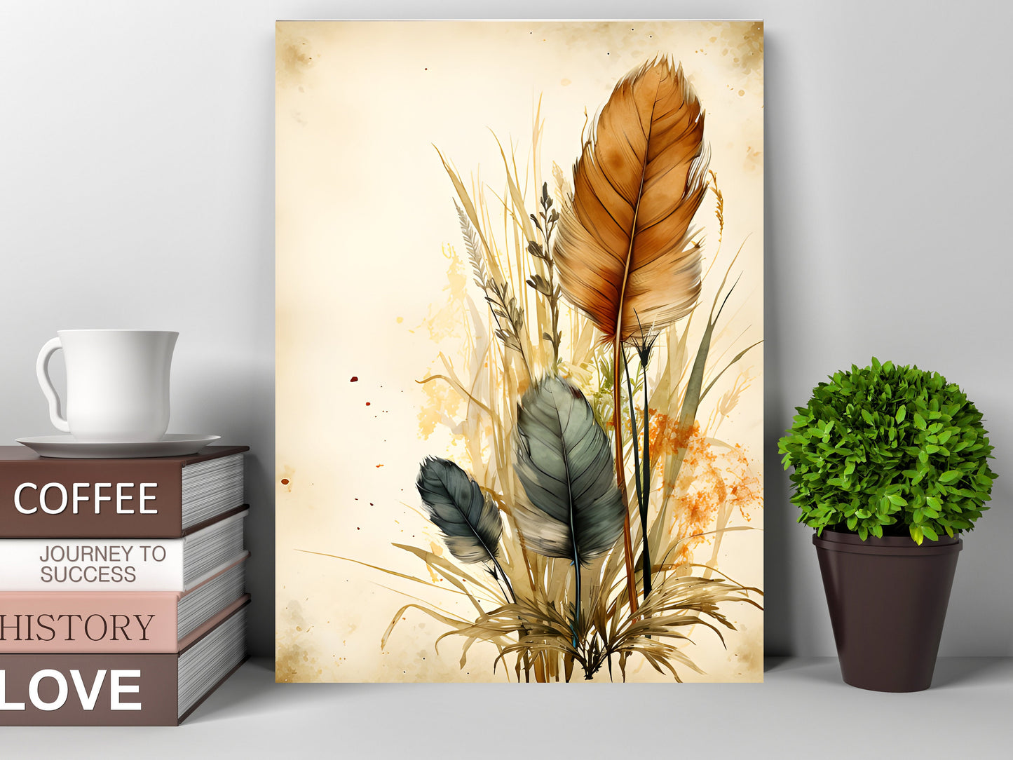 11x14 Brown and Blue Feathers Wall Art Canvas Print