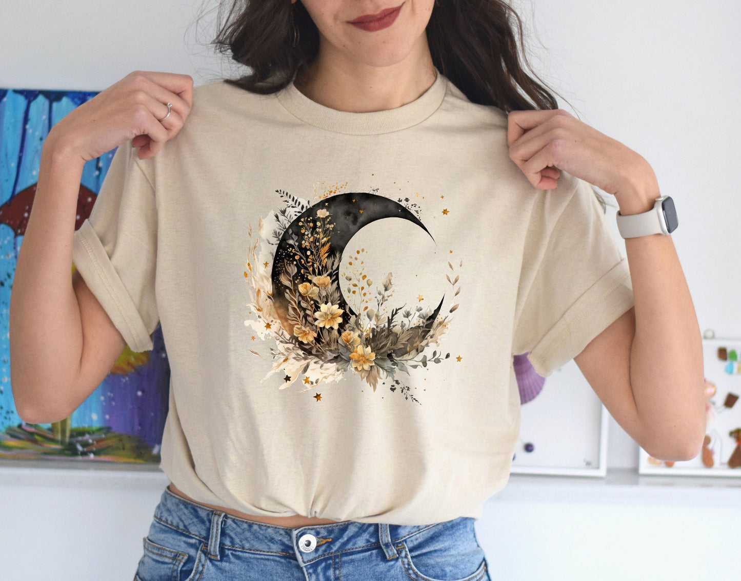 Floral Moon T Shirt, Tshirt, Graphic T's  100% Cotton Tee