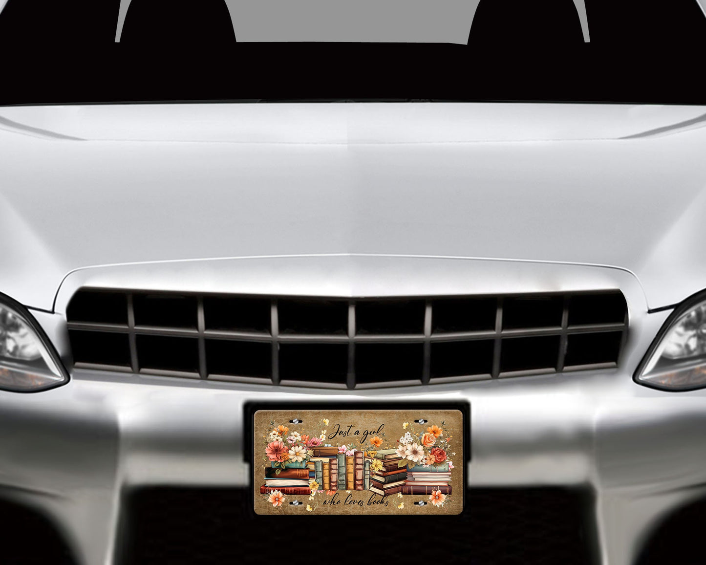 Just a Girl Who Loves Books Vanity Decorative Front License Plate Cute Car License Plate Aluminum Metal Plate